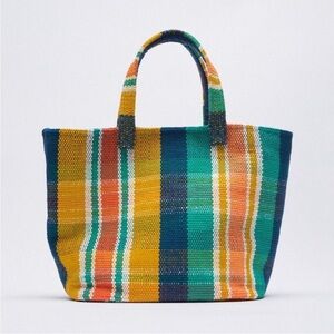 NWOT Zara /Multi-Color Plaid Print Maxi Tote Bag